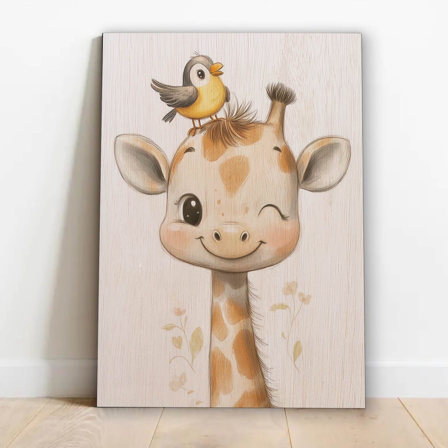Cute Giraffe with Bird