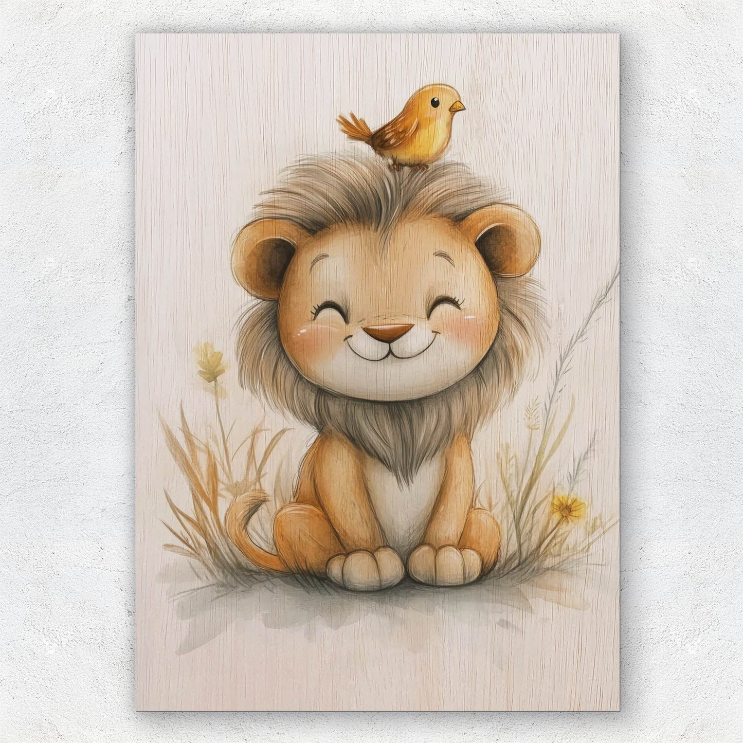 Cute Lion with Bird