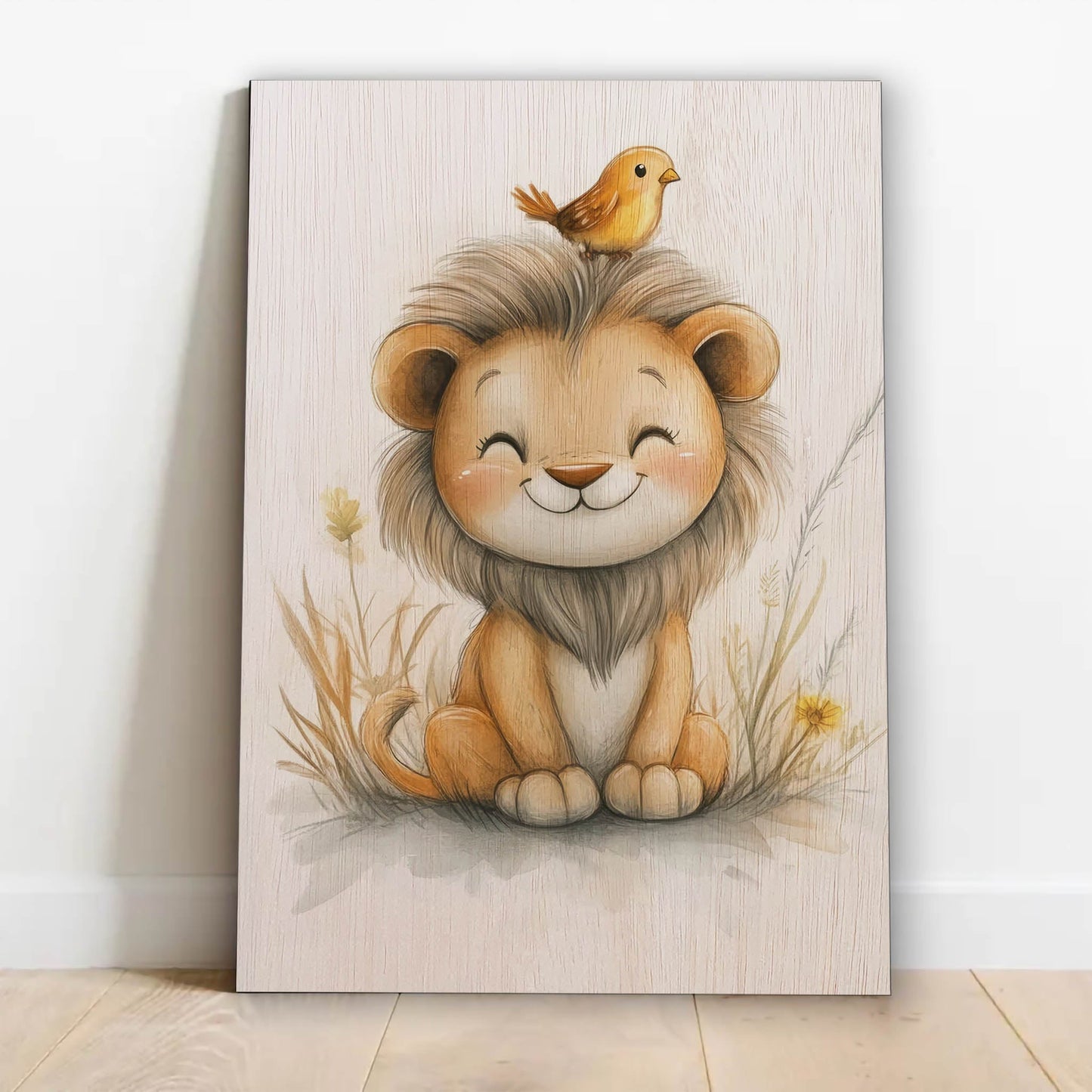 Cute Lion with Bird