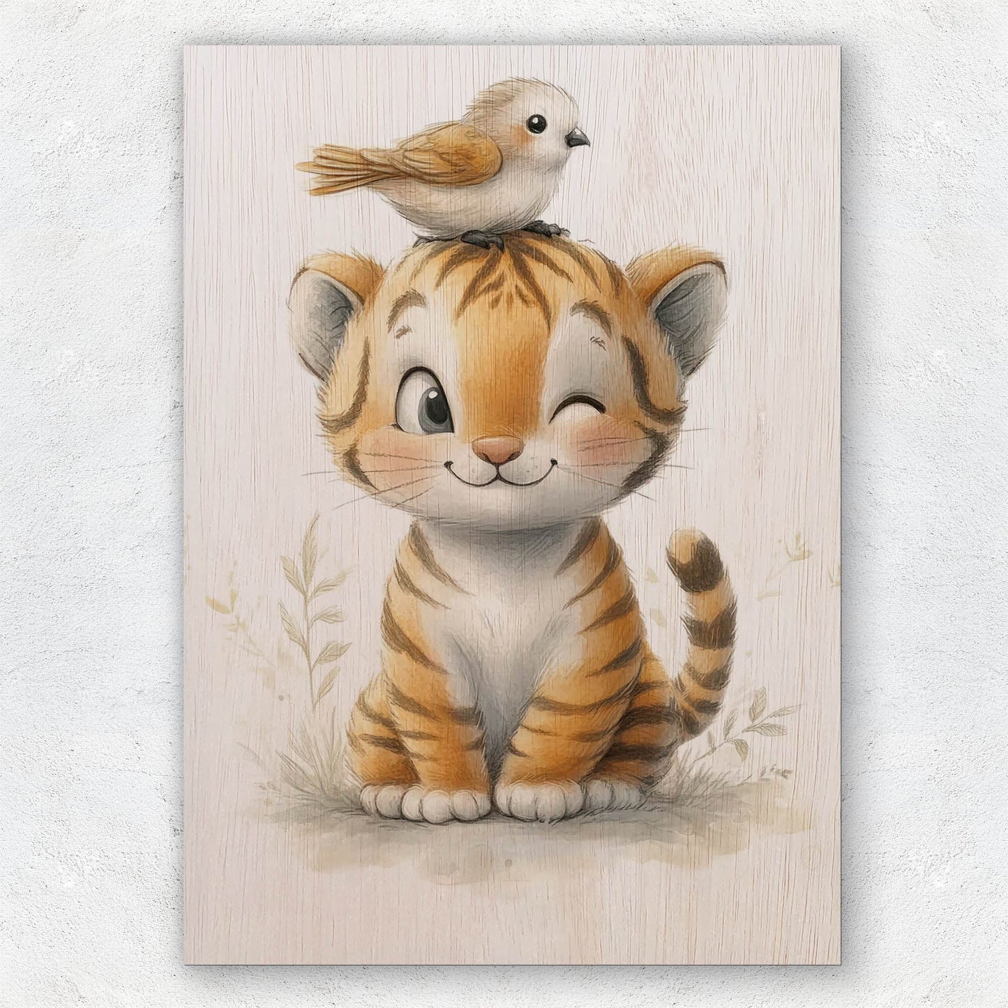 Cute Tiger Cub with Bird
