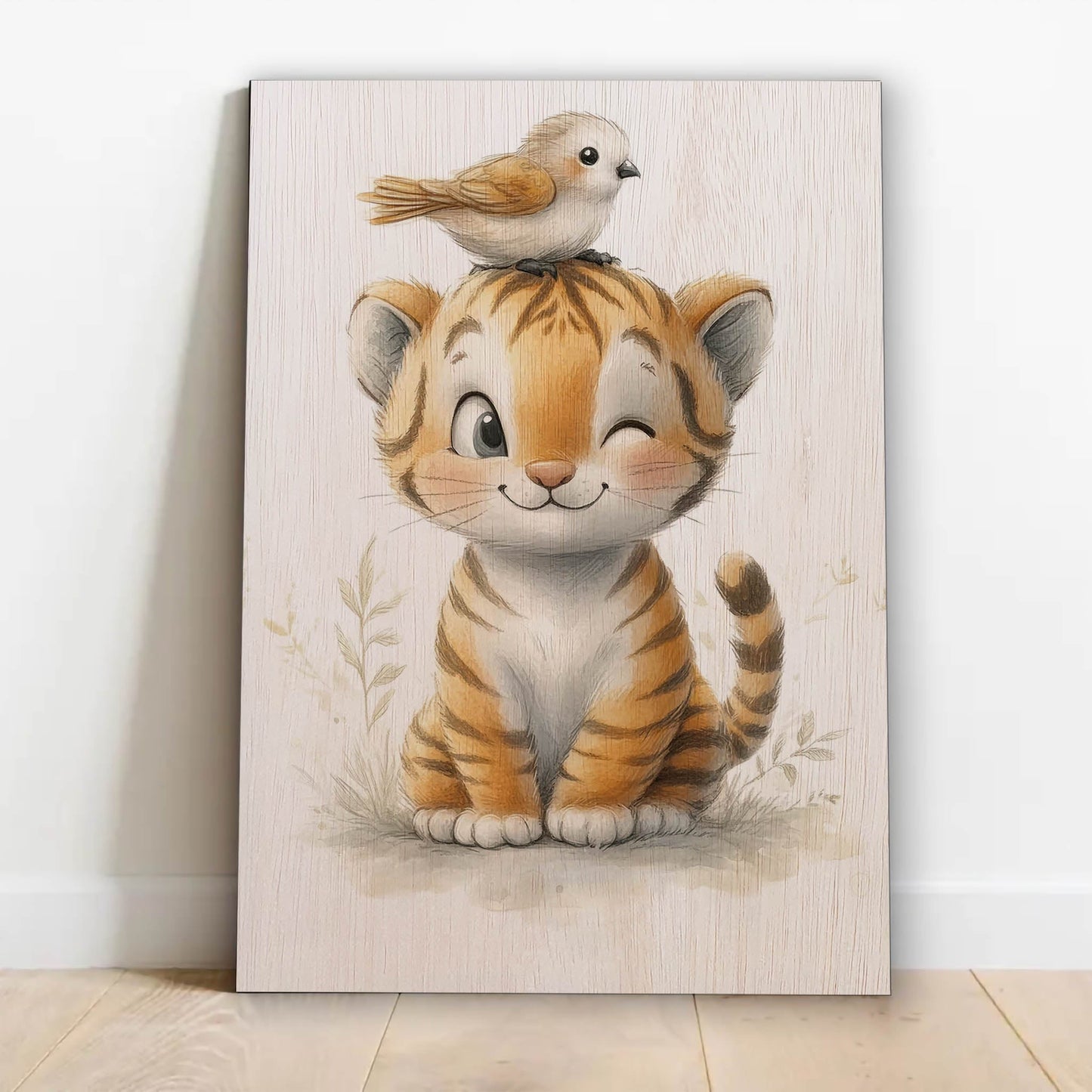 Cute Tiger Cub with Bird
