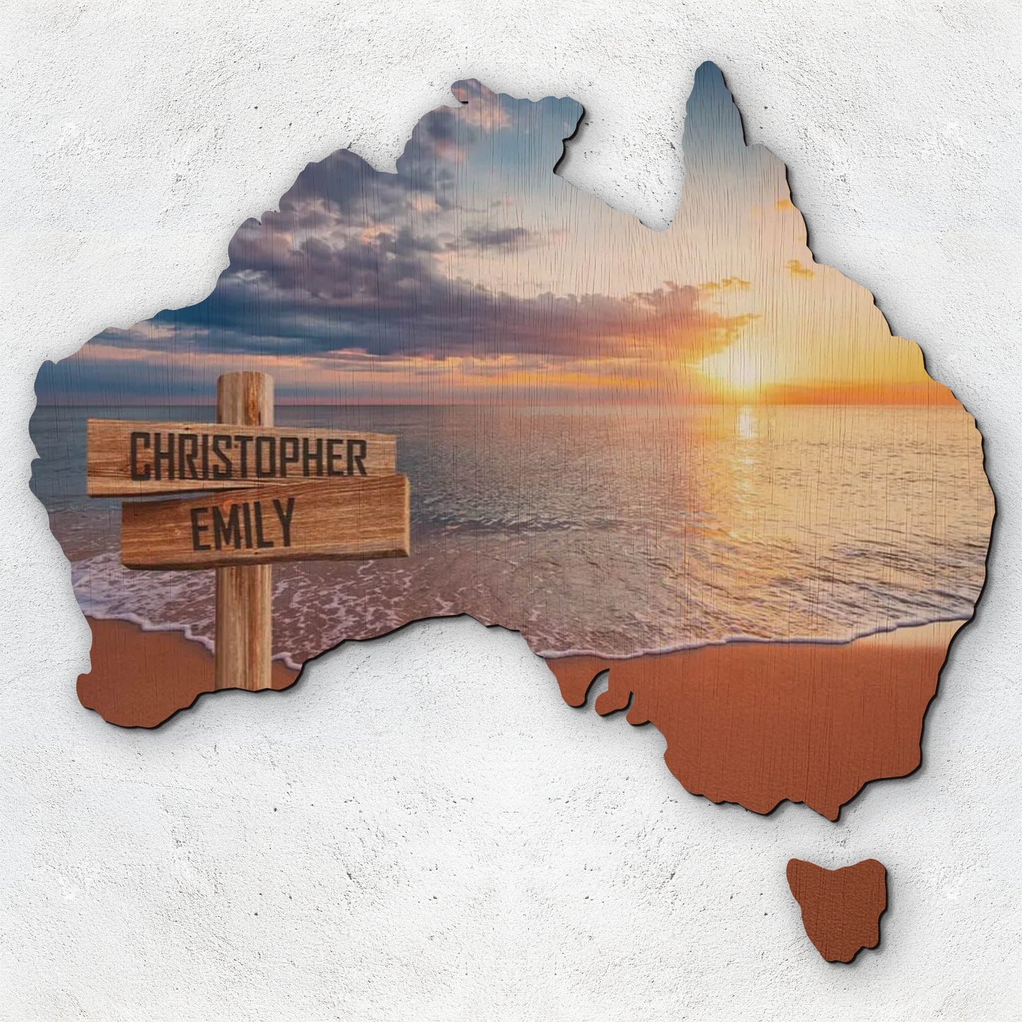 Ocean Sunset Personalised Australian Wood Map