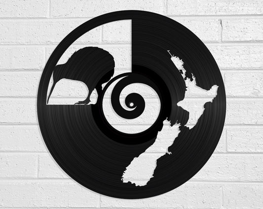 NZ Map & Kiwi - revamped-records - vinyl-record-art - nz-made