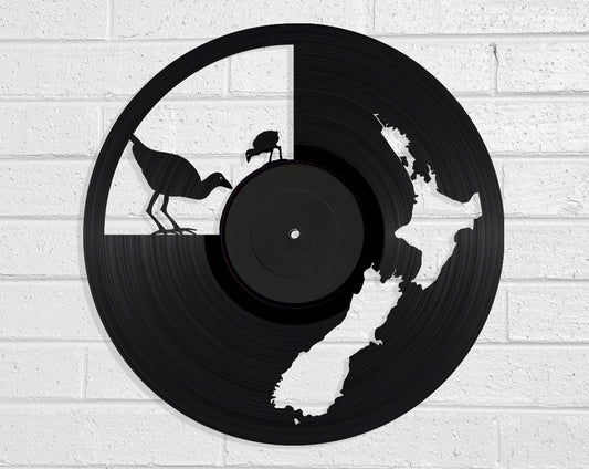 NZ Map & Pukeko - revamped-records - vinyl-record-art - nz-made