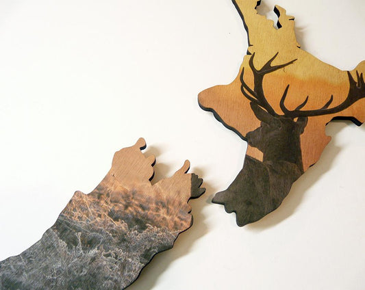 Stag Sunrise NZ Wood Print - revamped-records - vinyl-record-art