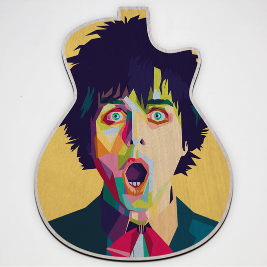 Billie Joe Armstrong pop art wood print on a laser cut guitar made in NZ by OnWood