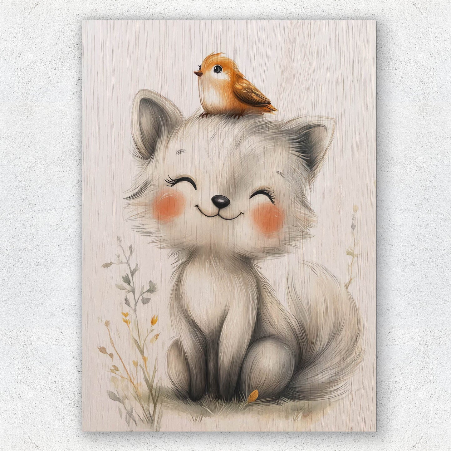 Cute Arctic Fox with Bird