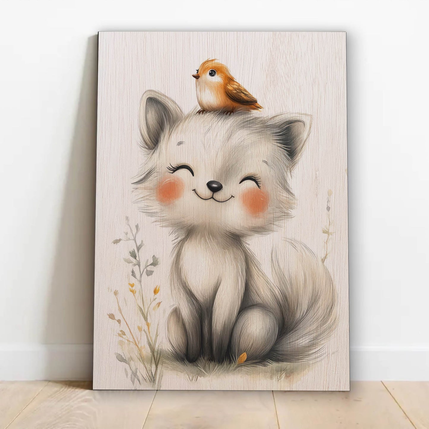 Cute Arctic Fox with Bird