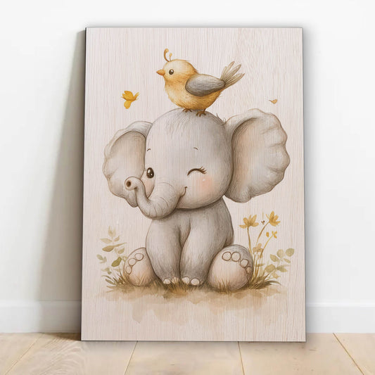 Cute Elephant with Bird