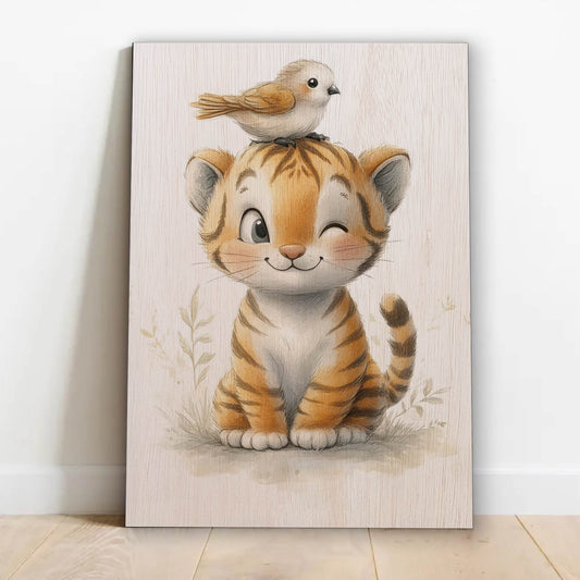 Cute Tiger Cub with Bird