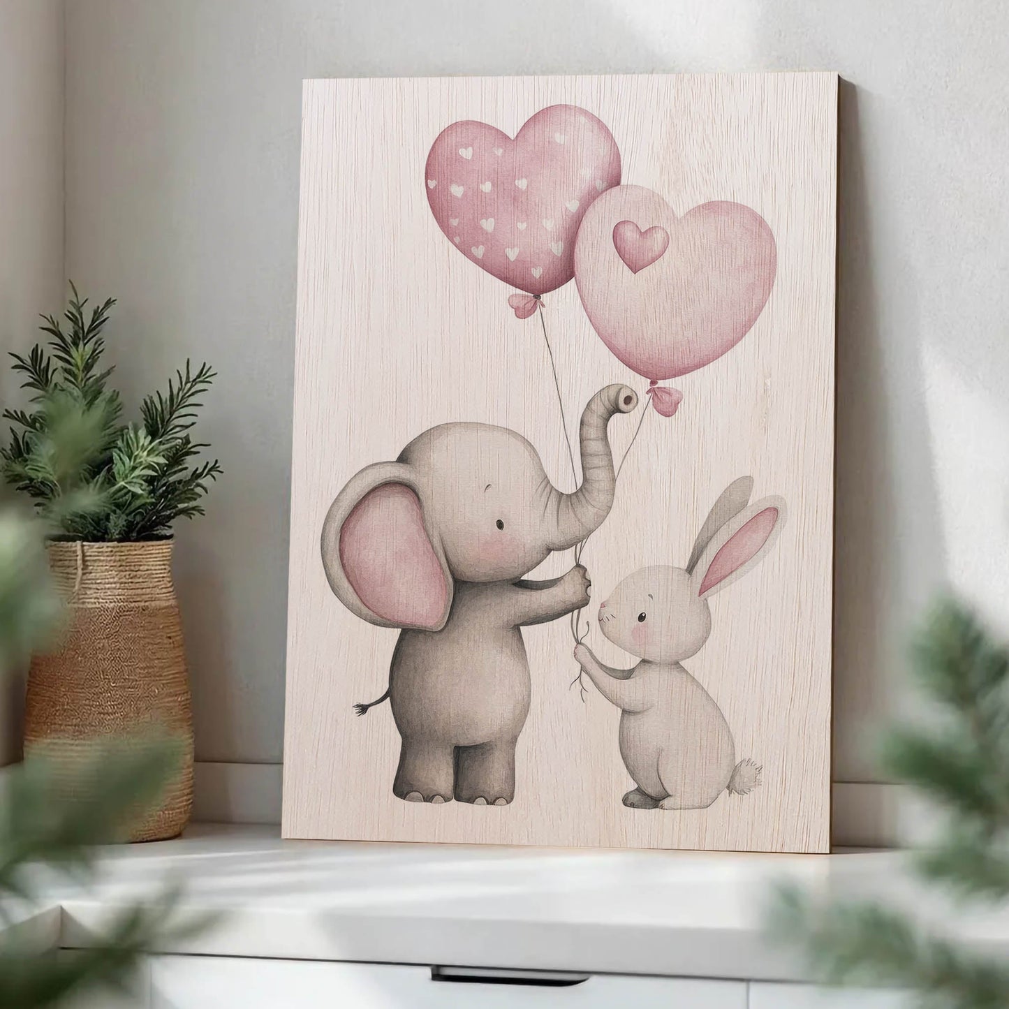 Elephant and Bunny with Balloons
