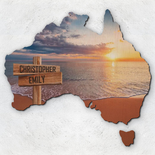 Ocean Sunset Personalised Australian Wood Map