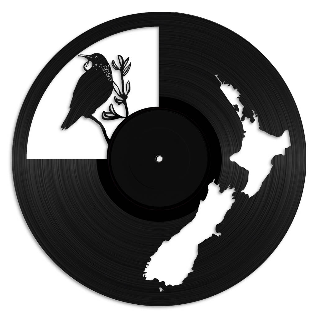 NZ Map & Tui - revamped-records - vinyl-record-art - nz-made