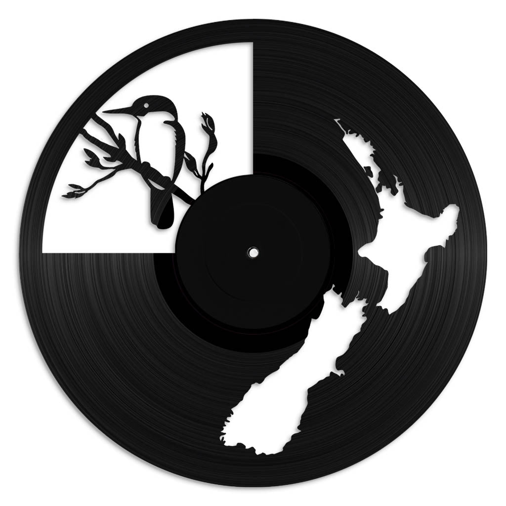 NZ Map & Kingfisher - revamped-records - vinyl-record-art - nz-made