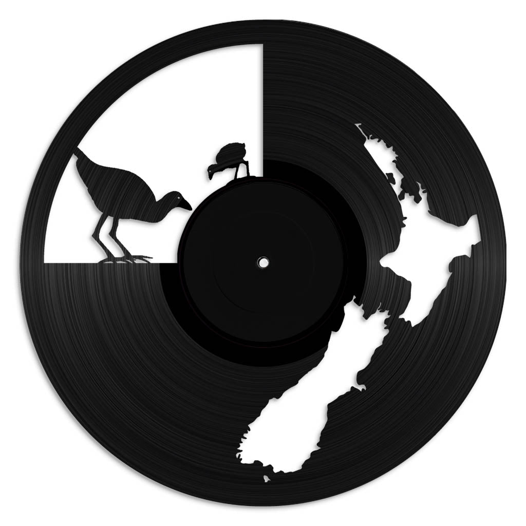 NZ Map & Pukeko - revamped-records - vinyl-record-art - nz-made